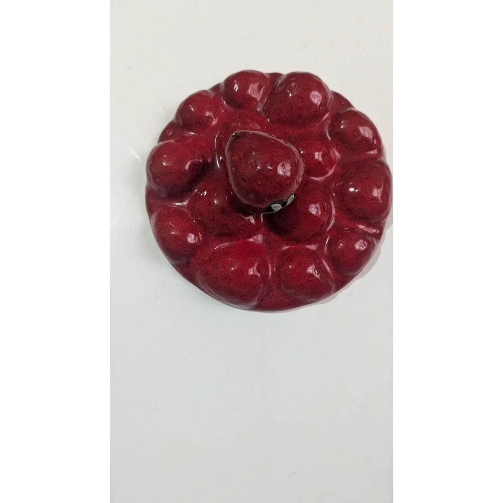 Vintage Portugal Ceramic Strawberry Canister Lid Replacement Red Fruit 6.5in